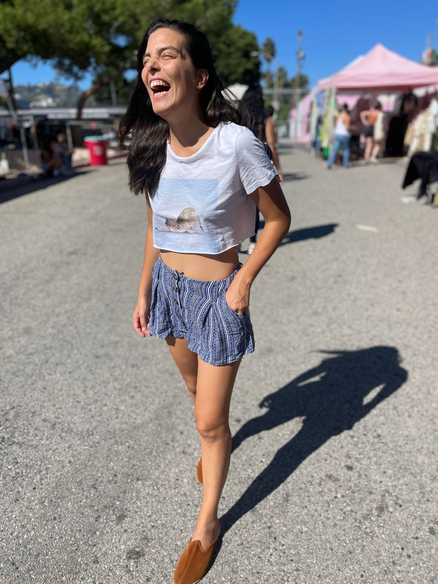 Crop Top Stretching Cat Tee