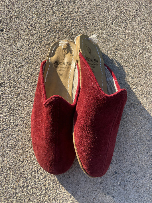 Burgundy Suede Leather Mules