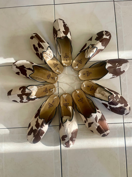 Cow Print Leather Mules